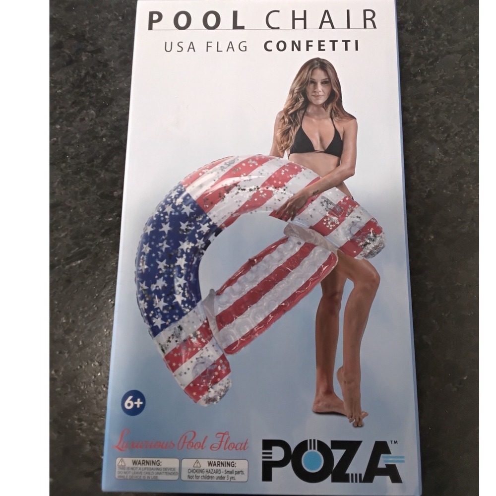 POZA USA FLAG CONFETTI POOL CHAIR LUXURIOUS FLOAT‎ NEW